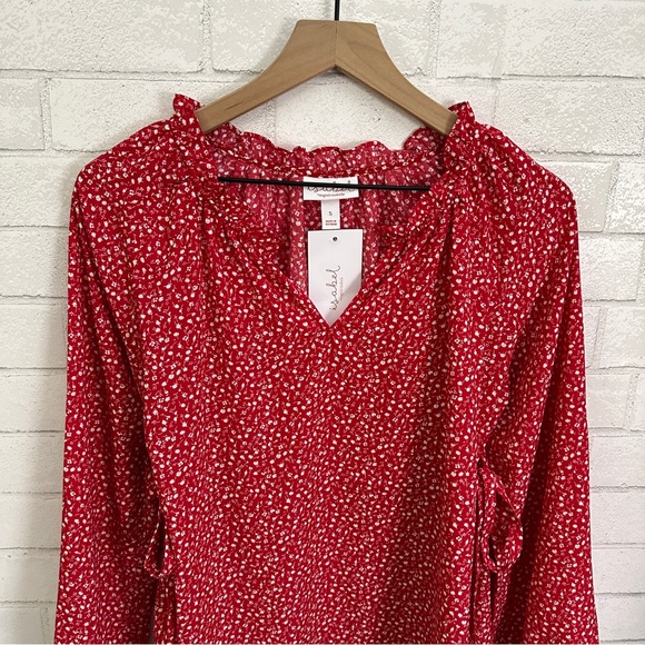 ISABEL Maternity by Ingrid + Isabel Red Flowered Side Tie Long Sleeve Top - Picture 2 of 11